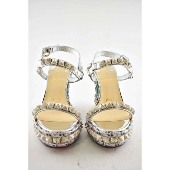 Christian Louboutin Pira Ryad 110 Silver Sequin Platform Wedge Sandal Heel 36 - Picture 5 of 9